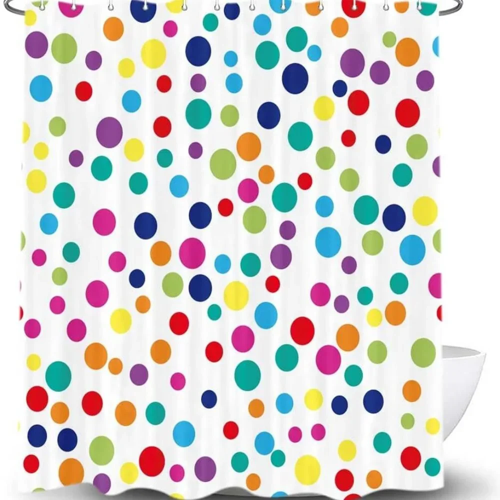 Kids Rainbow Polka Dot Shower Curtain with Rings Hooks New 72